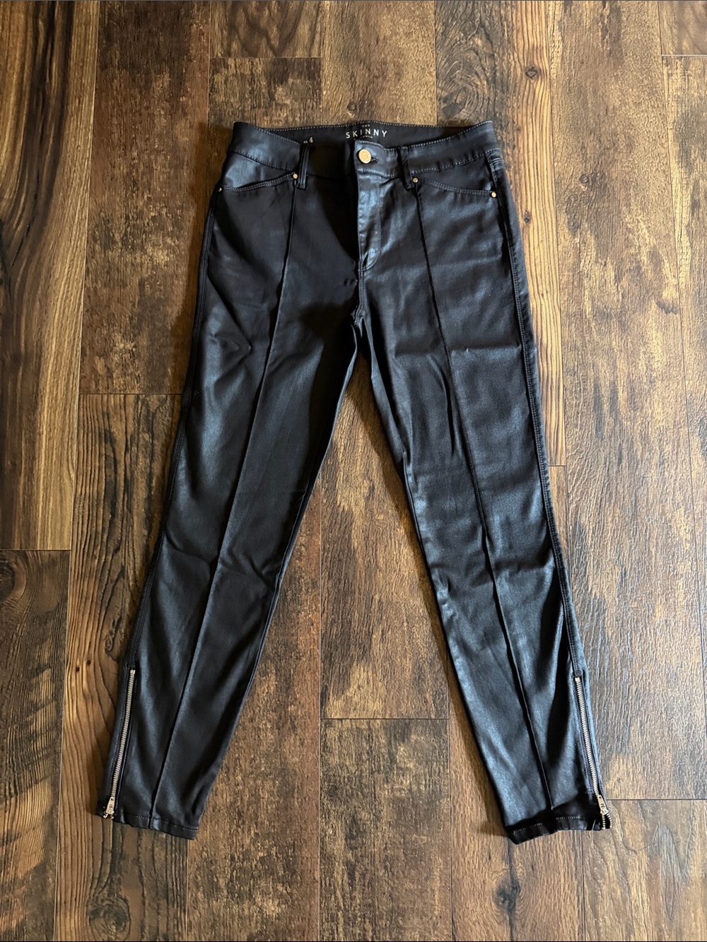 Skinny Black Coated Skinny Jeans with Ankle Zippers
